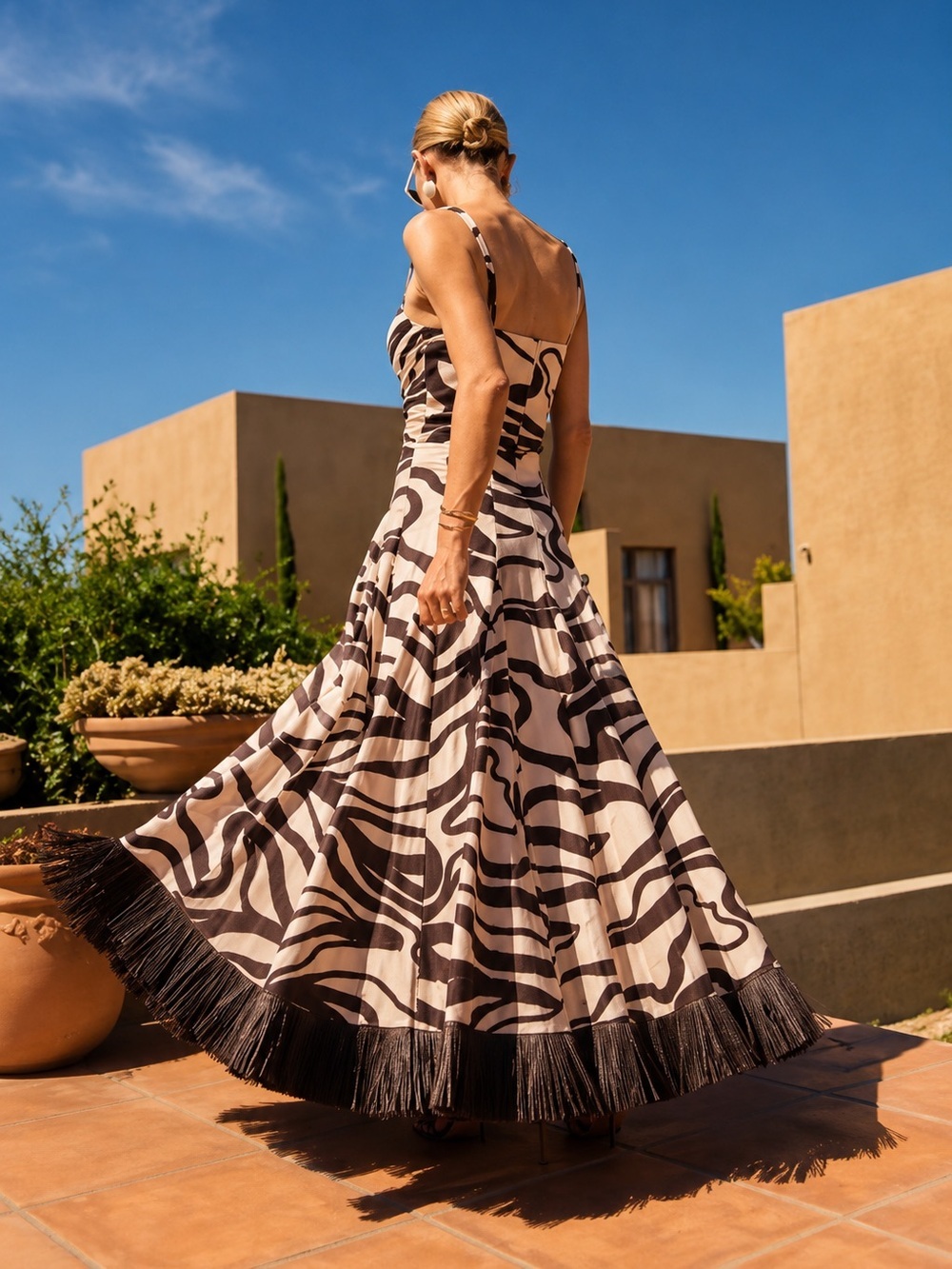 NWT Antonio Melani MG Style Fringe Linen Blend Maxi Raffia Skirt Set Brown~SZ 10 - Picture 4 of 14